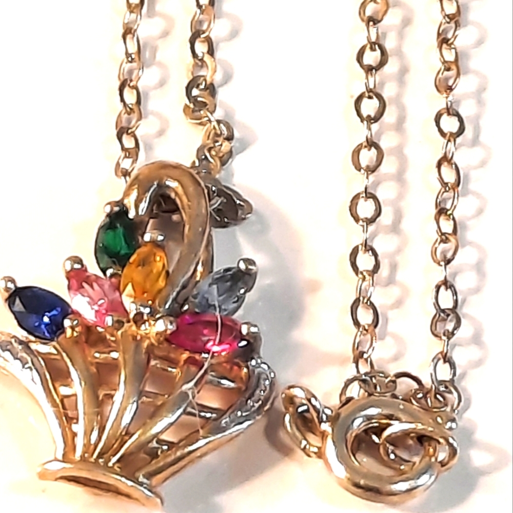11kGF Chain And Stamoed Brass Pendant With Mulricolour Stones